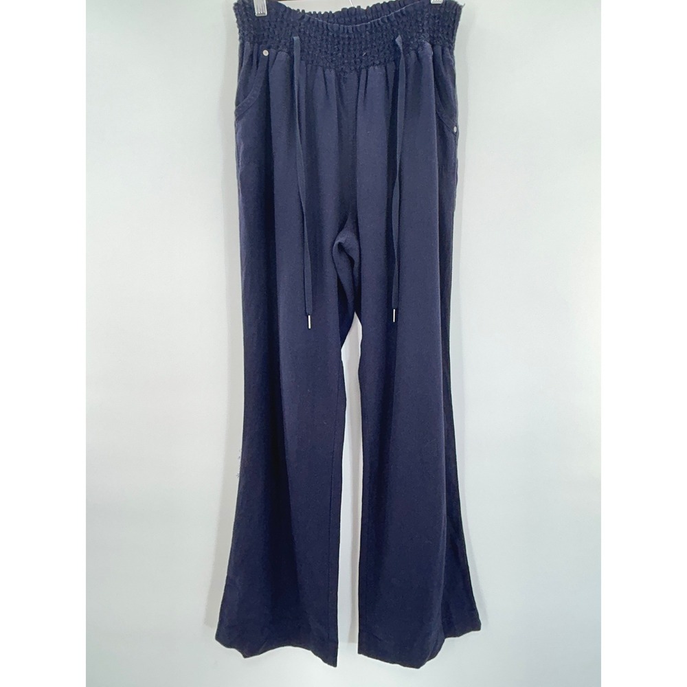 Ci Sono Navy Linen Blend Pants Wide Leg Pull On Casual Large coastal relaxed - Picture 2 of 7